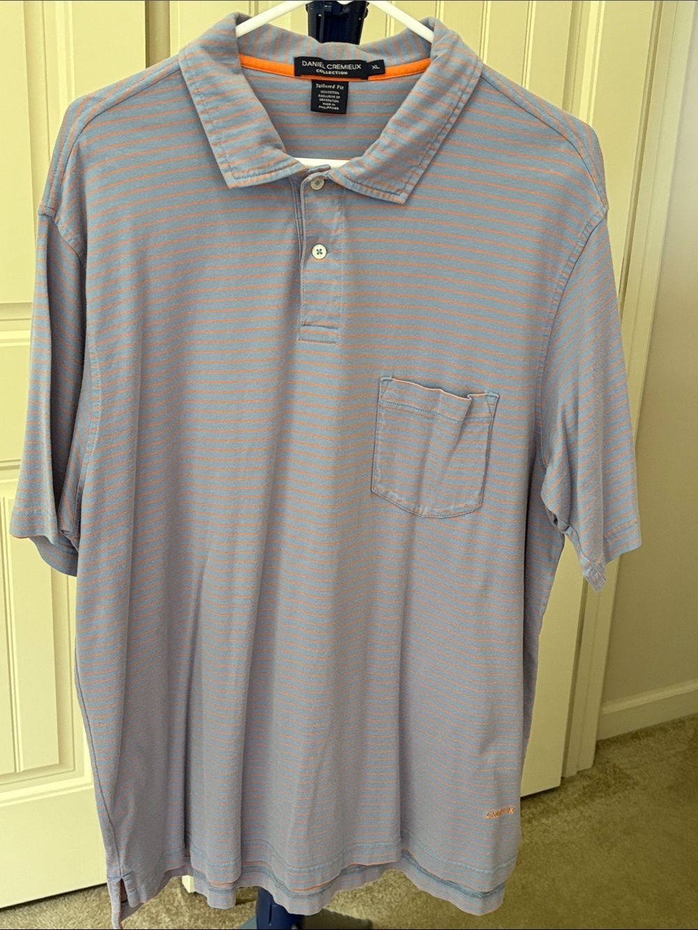 Mens Daniel Cremieux Light Blue with Pink Stripe Polo
